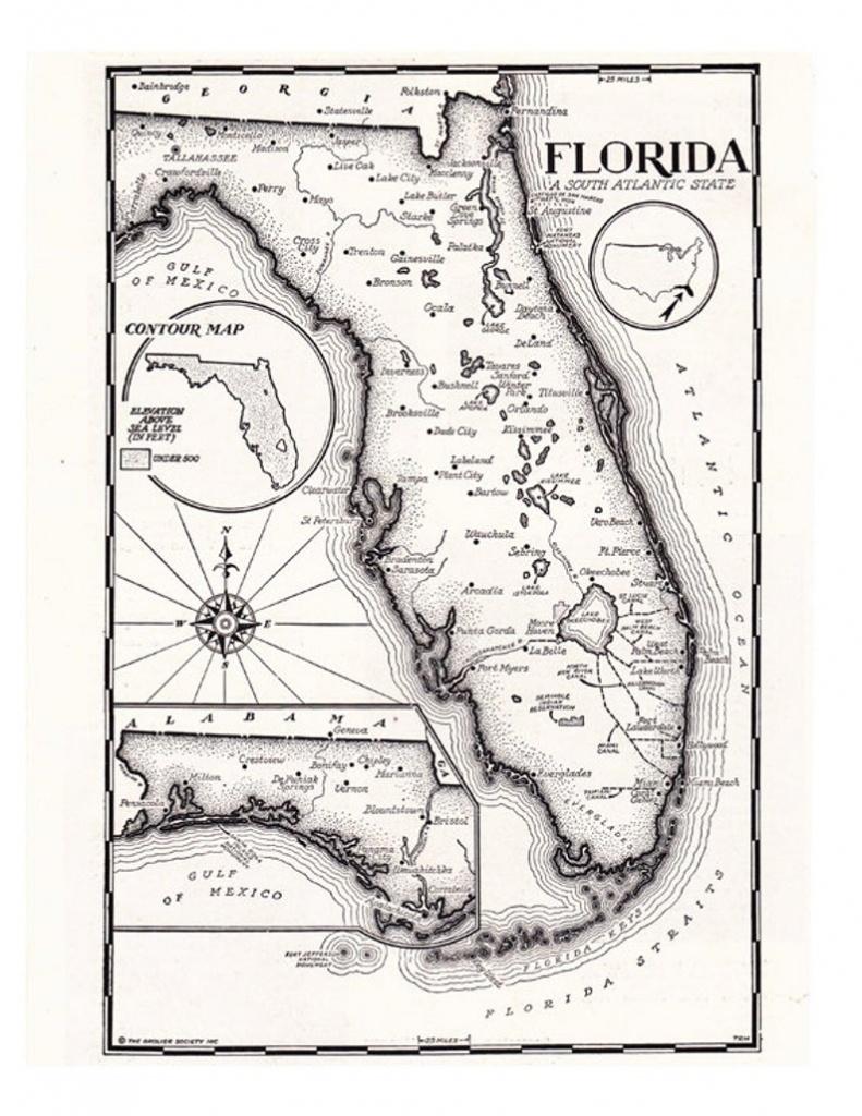 Map Of Florida In Black And White Hand Drawn Map From The | Etsy - Florida Map Black And White