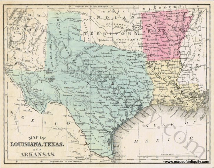 Map Of Louisiana, Texas, And Arkansas *****sold***** - Antique Maps 