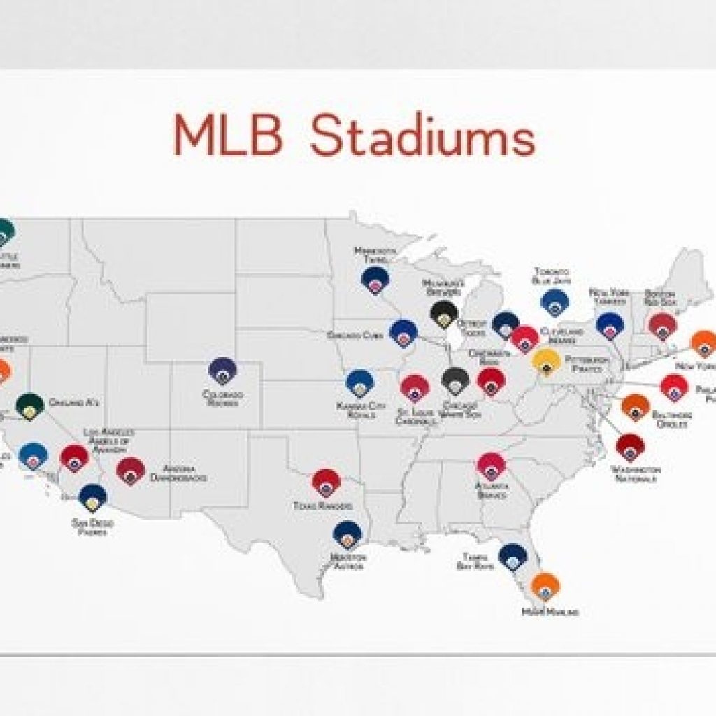 Map Of Mlb Ballparks Baseball Stadiums Mlb Stadium Print Etsy - Printable Map Of Mlb Stadiums