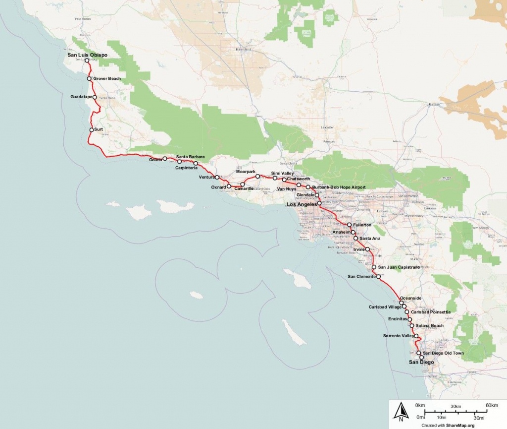 Map Of Route Of Amtrak Pacific Surfliner Train. Pacific Surfliner - Amtrak Train Map California