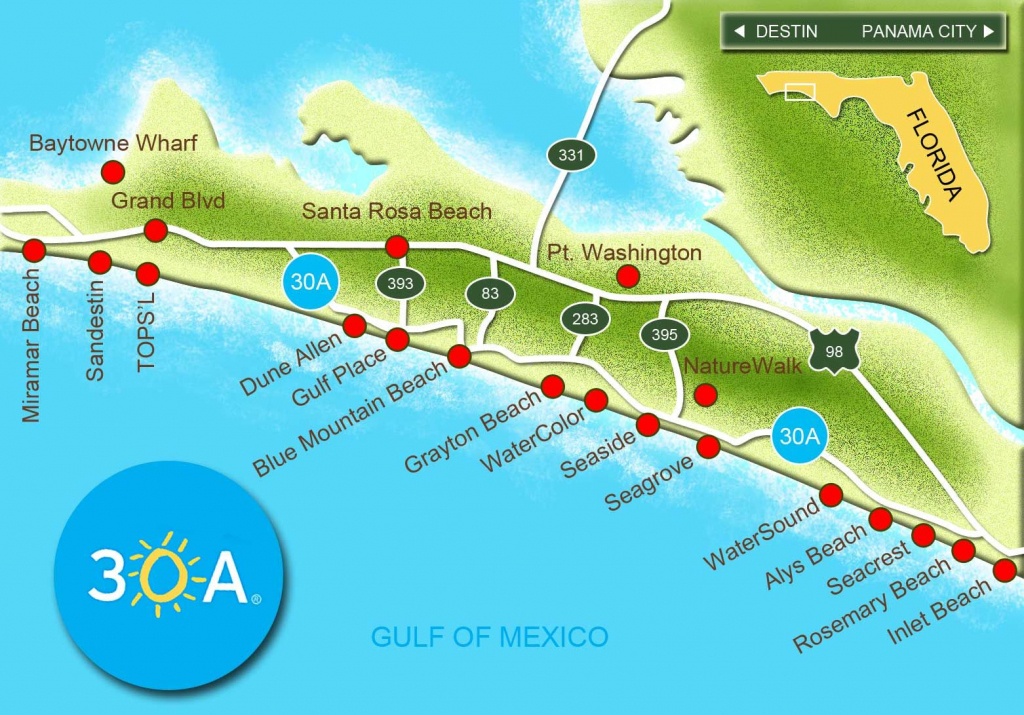 Map Of Scenic Highway 30A/south Walton, Fl Beaches | Florida: The - Destin Florida Map Of Beaches