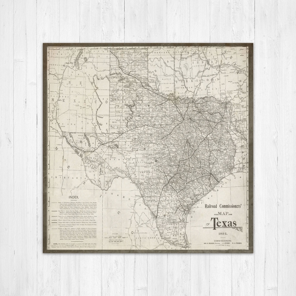 Map Of Texas, Texas Canvas Map, Texas State Map, Antique Texas Map - Texas Map Wall Decor