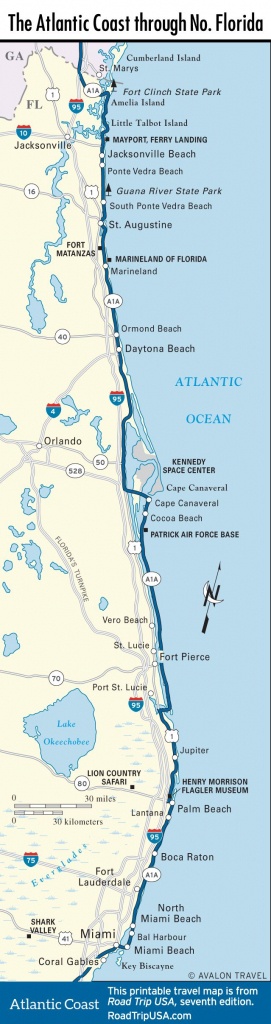 Map Of The Atlantic Coast Through Northern Florida. | Florida A1A - Florida East Coast Beaches Map