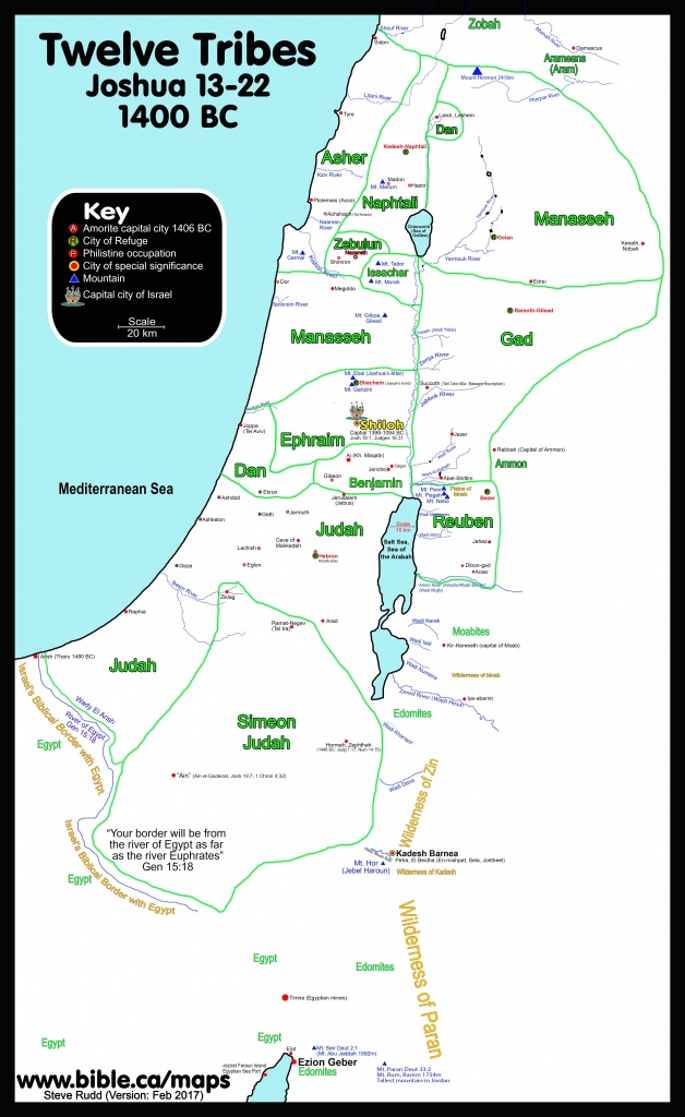 Map Of The Borders Of The Twelve Tribes Of Israel Joshua Divides The - Printable Bible Maps For Kids