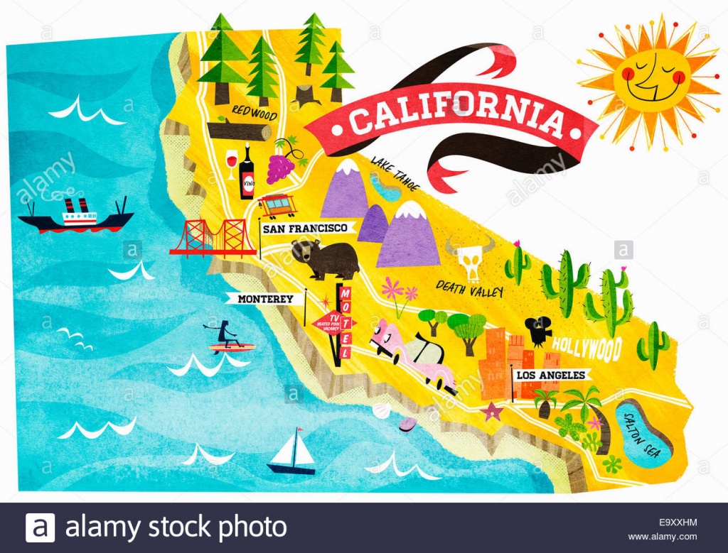 Map Of Tourist Attractions In California Stock Photo: 74965008 - Alamy - California Coast Attractions Map