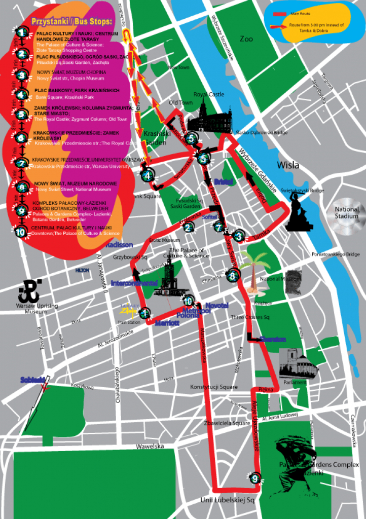 Map Of Warsaw Tourist Attractions, Sightseeing &amp;amp; Tourist Tour - Warsaw Tourist Map Printable