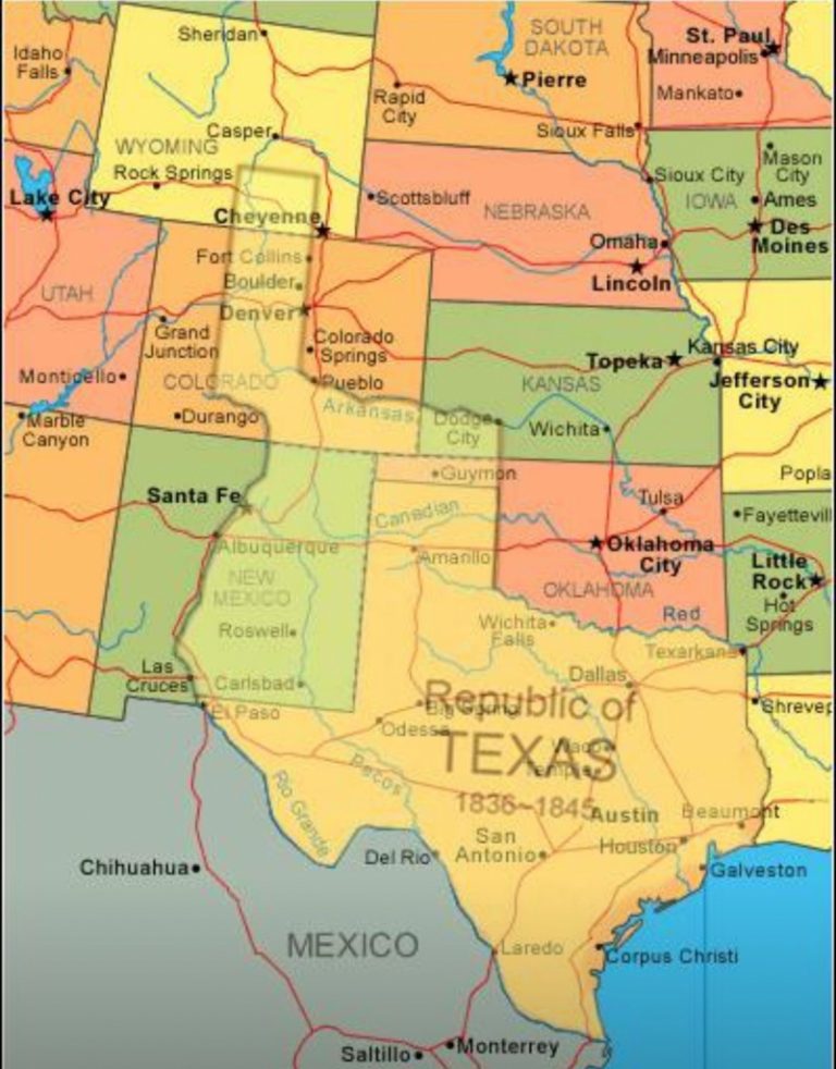 Map Showing Current Usa With The Republic Of Texas Superimposed King