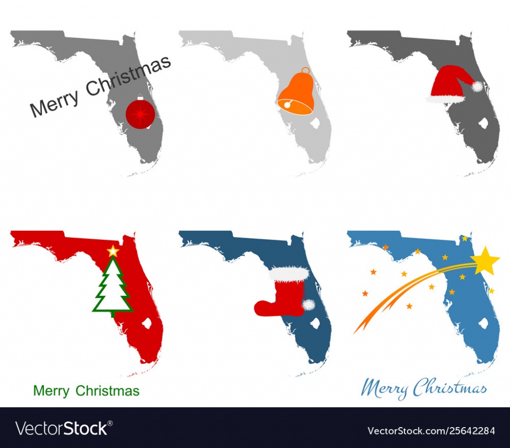 Maps Florida With Christmas Symbols Royalty Free Vector - Christmas Florida Map