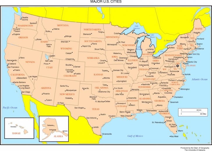 Printable Map Of Usa With Cities And States