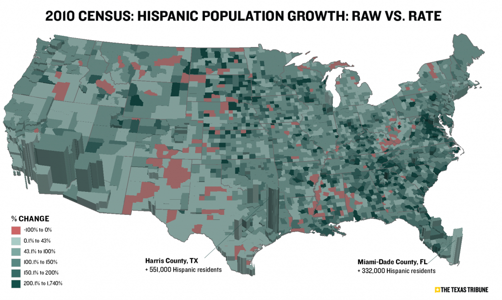 Maps Visualize U.s. Population Growthcounty | The Texas Tribune - Texas Population Heat Map
