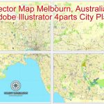 Melbourne, Australia In Adobe Illustrator, Printable Vector Street 4 Parts  City Plan Map, Fully Editable   Melbourne Cbd Map Printable