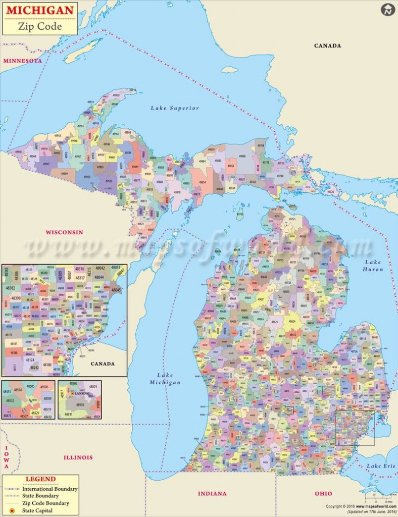 Michigan Zip Code Map, Michigan Postal Code - Map From Michigan To Florida