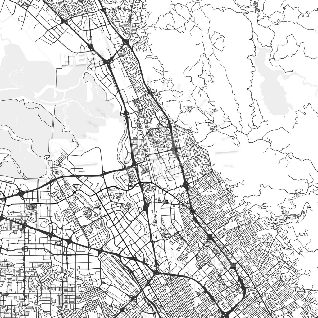 Milpitas, California - Area Map - Light | Hebstreits Sketches - Milpitas California Map