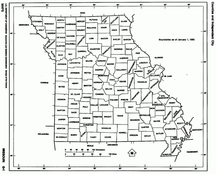 Missouri State Map With Counties Outline And Location Of Each County ...