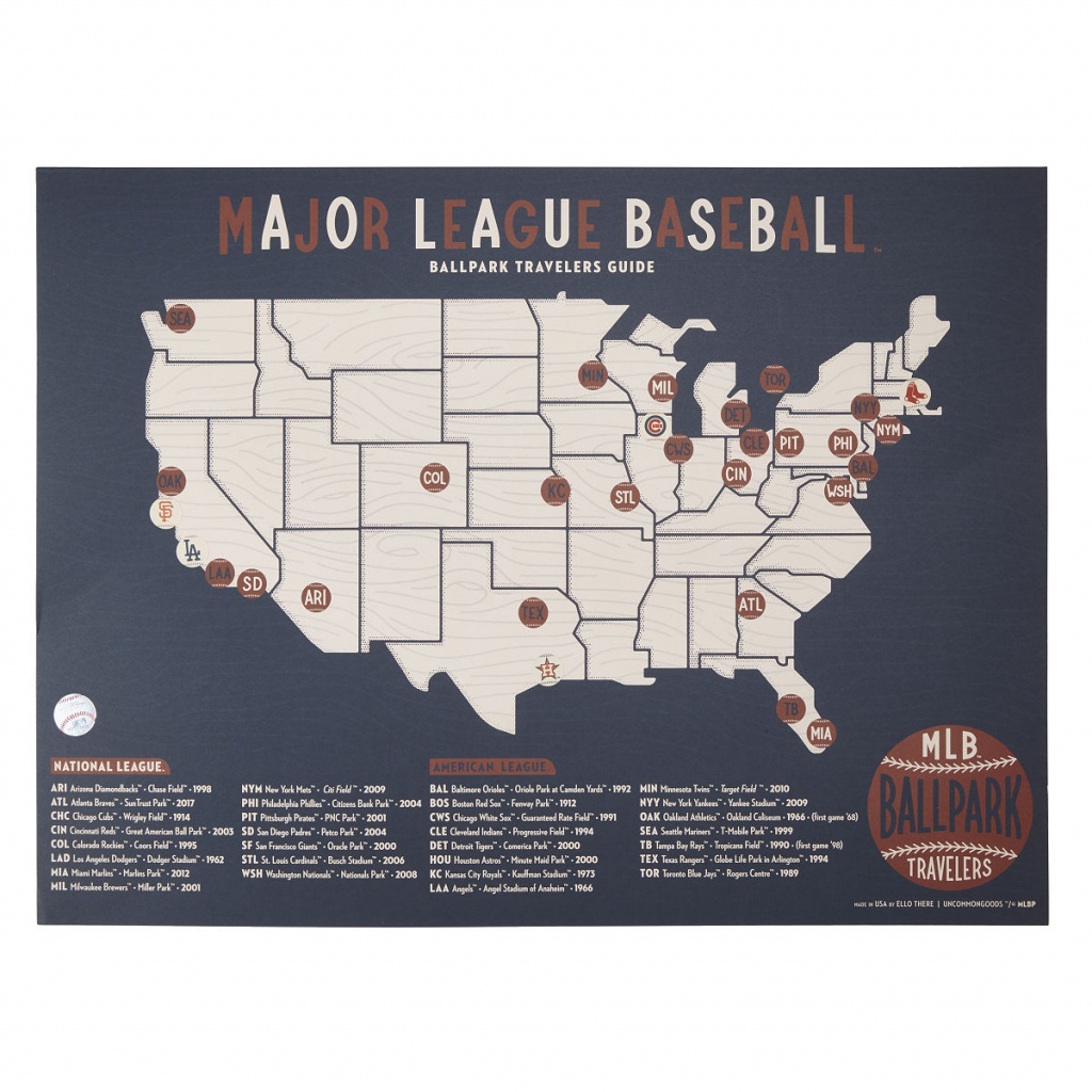 Mlb Ballpark Traveler&amp;#039;s Map | Ball Fields, Sports | Uncommongoods - Printable Map Of Mlb Stadiums