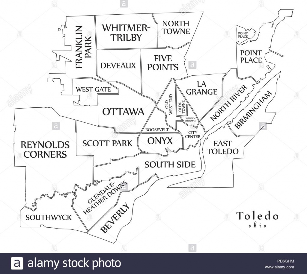 Modern City Map - Toledo Ohio City Of The Usa With Neighborhoods And - Printable Map Of Toledo Ohio