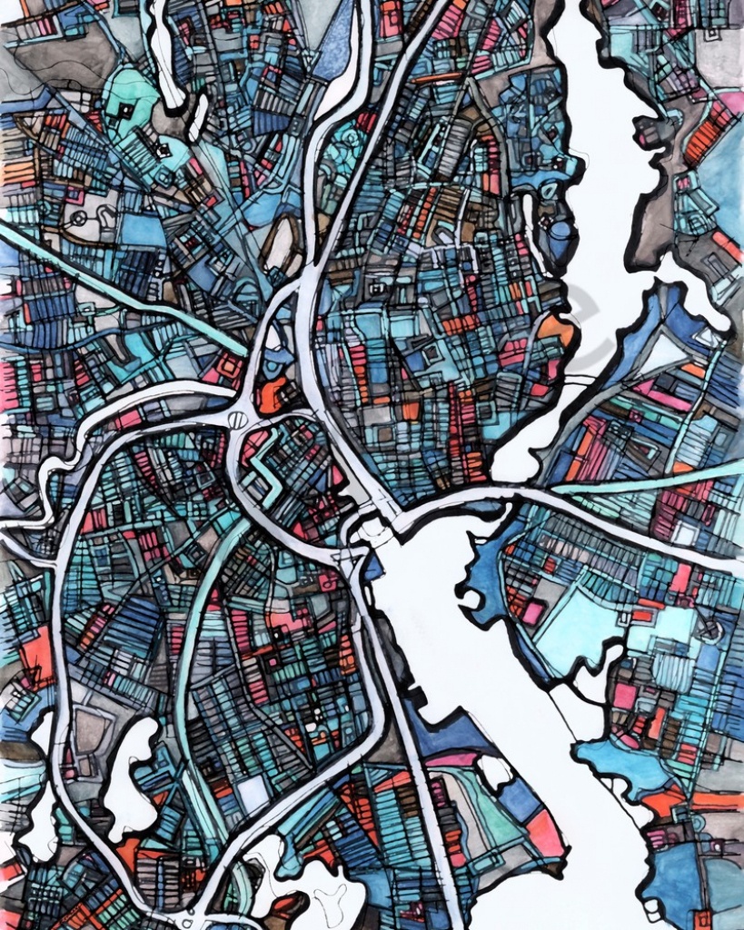Modern Map Art – Abstract Map Print Of Providence Ri. Wall Art - Printable Map Of Providence Ri