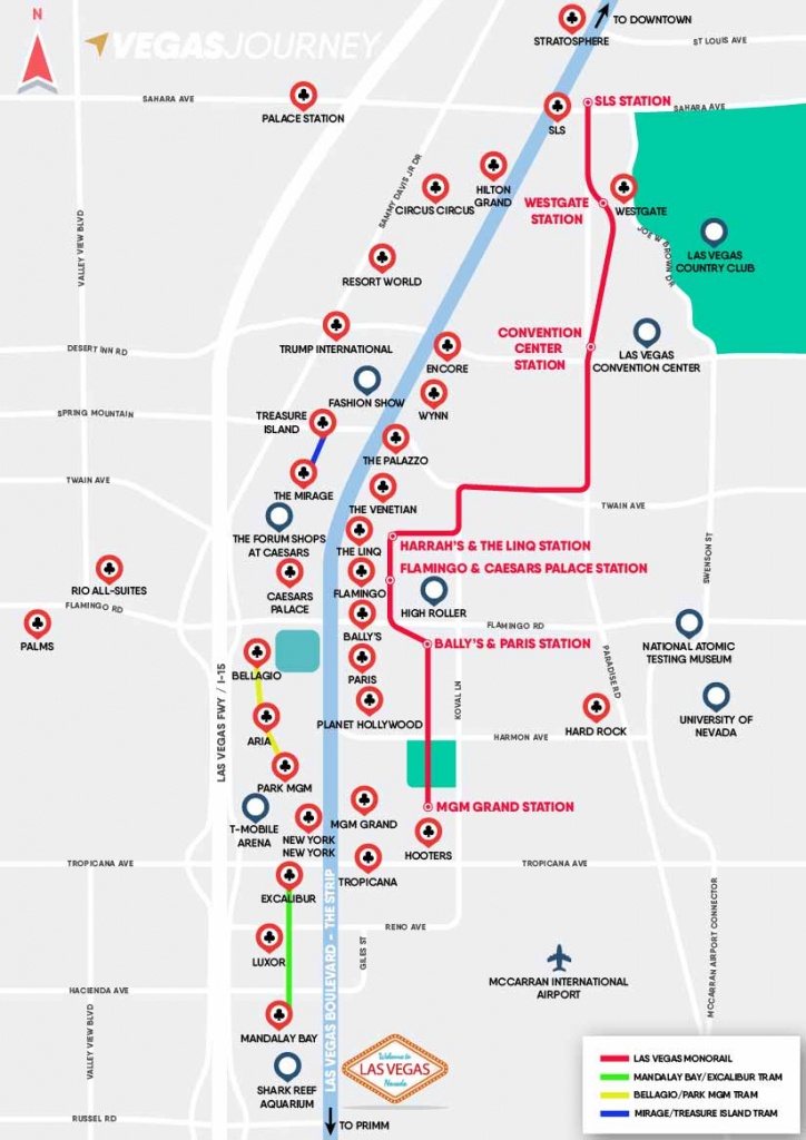 Monorail, Tram &amp; Strip Map | Las Vegas Maps | Vegasjourney - Printable Map Of Vegas Strip