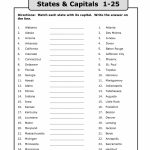 Name States Capitals 1 25 Directions Match Each State With Its   States And Capitals Map Test Printable