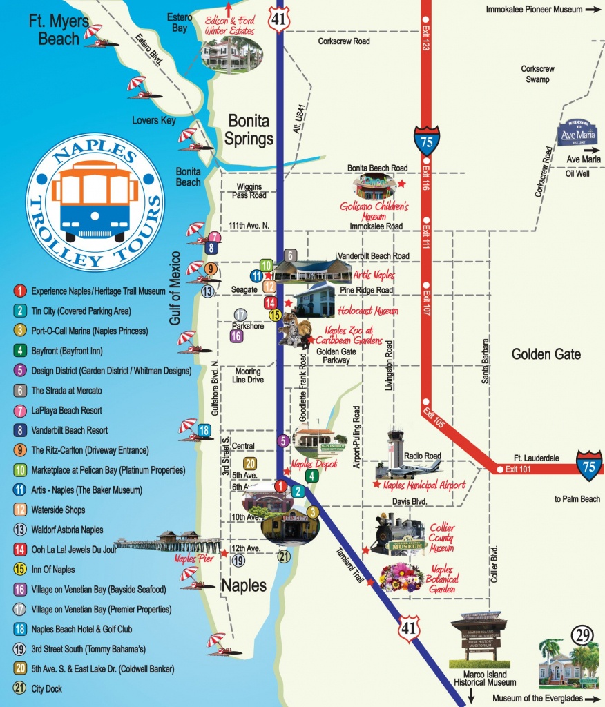 Naples Trolley Tours - Route Map | Florida | Map, Florida, Naples - Map Of Naples Florida Neighborhoods