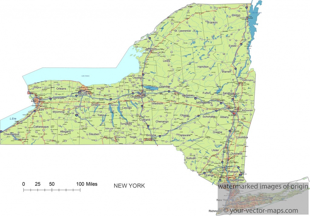 New York State Route Network Map. New York Highways Map. Cities Of - Printable Map Of New York State