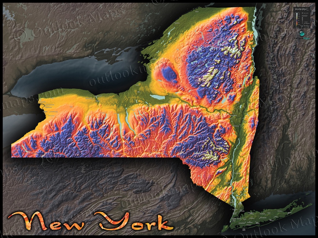 New York Topography Map | Physical Terrain In Bold Colors - Topographic Map Of Florida Elevation