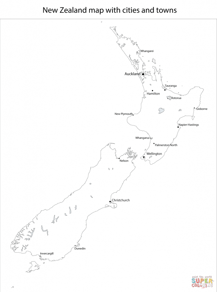 New Zealand Map With Cities And Towns Coloring Page | Free Printable - Printable Map Of New Zealand