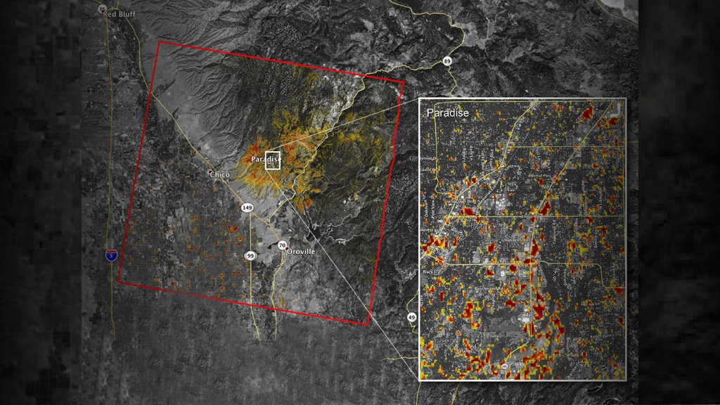 News | Updated Nasa Damage Map Of Camp Fire From Space - California Fire Damage Map