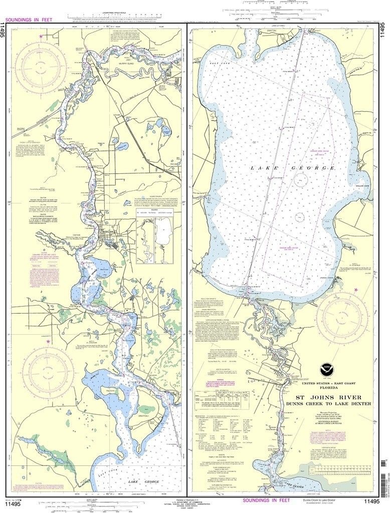 Noaa Nautical Chart 11495: St. Johns River Dunns Creek To Lake - Lake George Florida Map