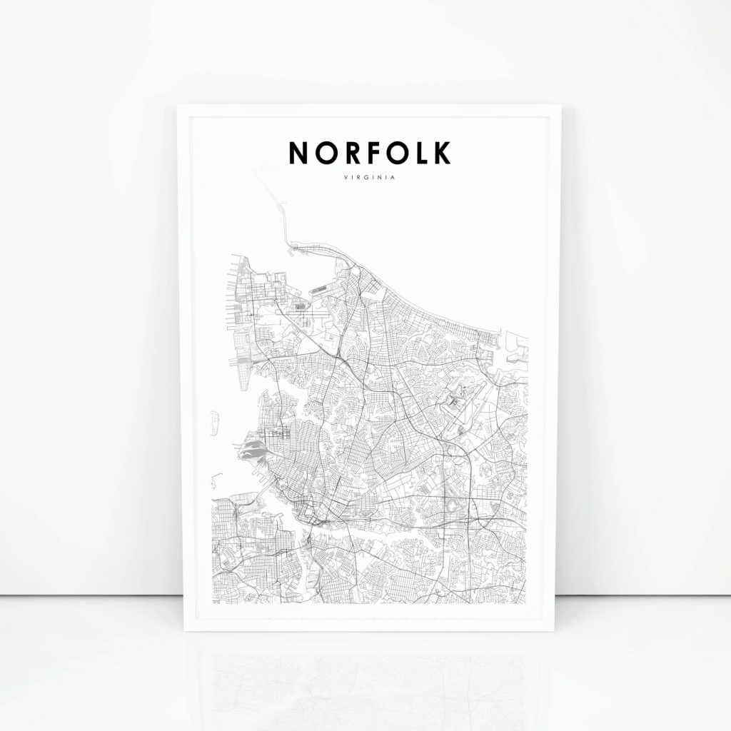 Norfolk Map Print Virginia Va Usa Map Art Poster City Street | Etsy - Printable Map Of Norfolk Va