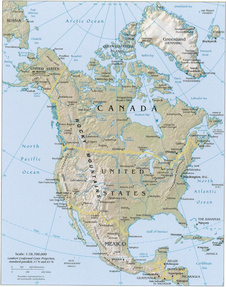 Printable Physical Map Of North America