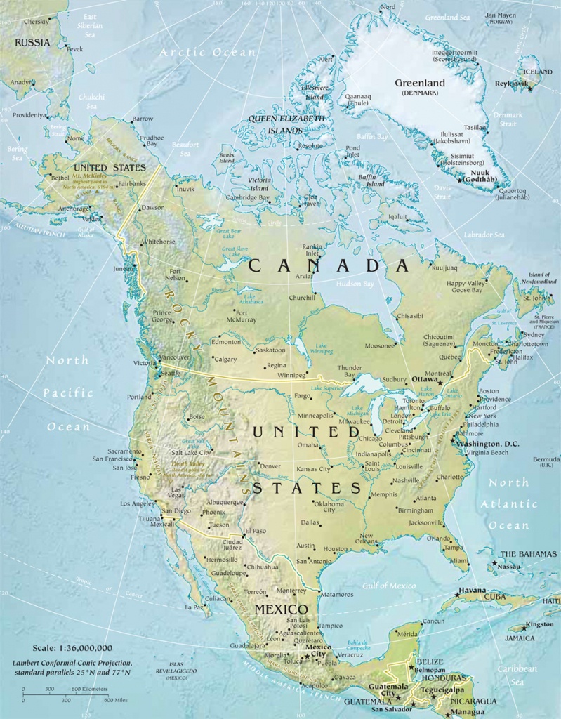 North America Physical Map - Printable Physical Map Of North America