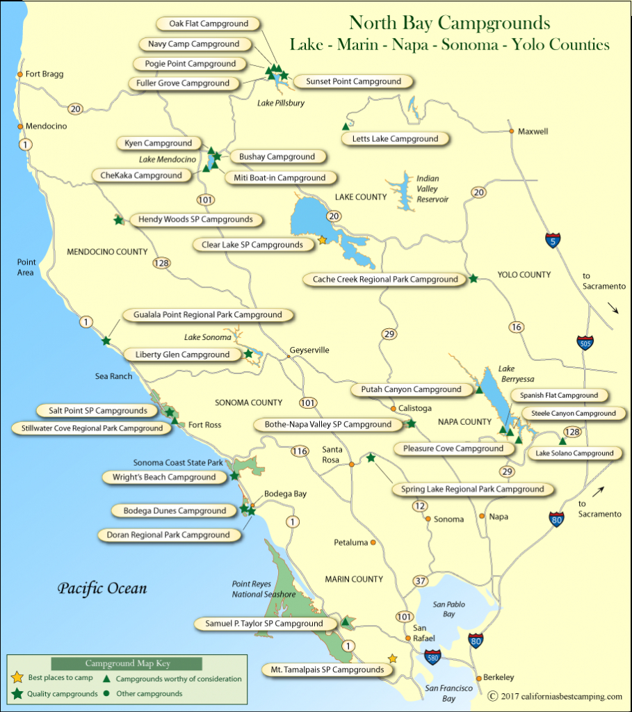 North Bay Counties Campground Map - Camping Central California Coast Map