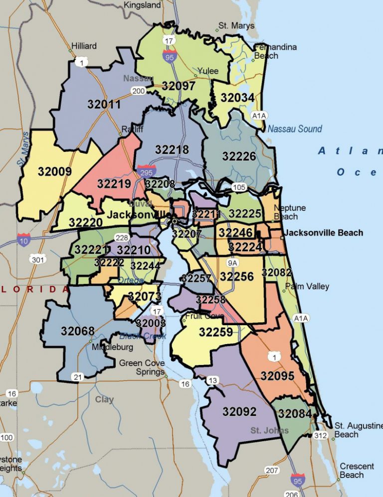 Northeast Florida Zip Code Map Autobedrijfmaatje Florida North Map 768x998 