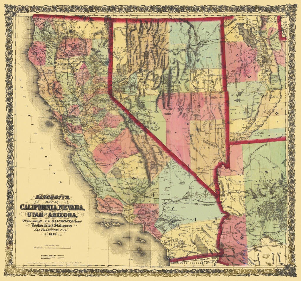 Old State Map - California, Nevada, Utah, Arizona 1873 - California Nevada Arizona Map