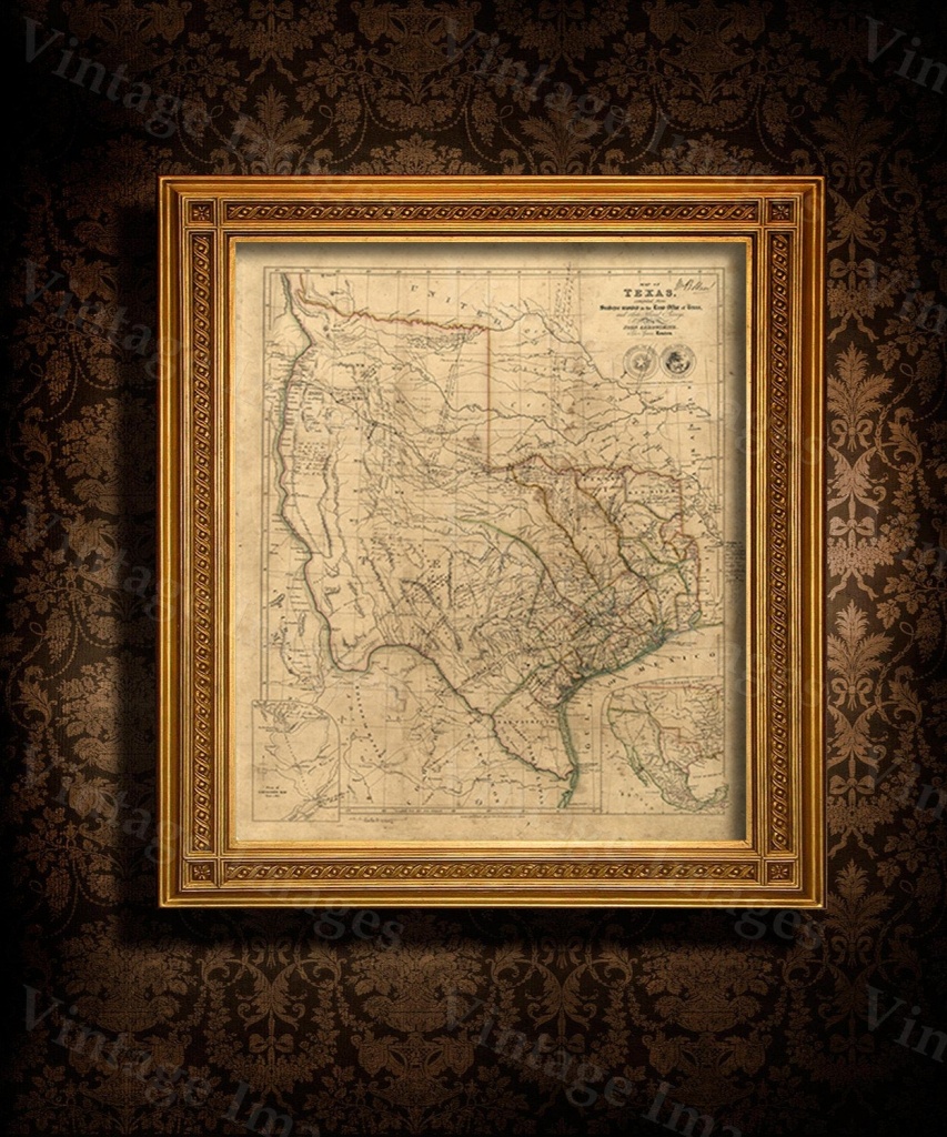 Old Texas Wall Map 1841 Historical Texas Map Antique Decorator - Vintage Texas Map Framed