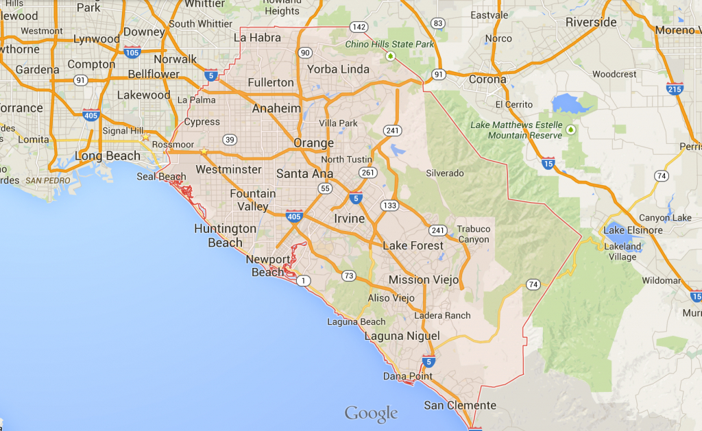 Orange County California Google Maps And Travel Information - Anaheim California Google Maps