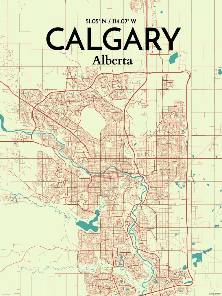 Ourposter &amp;#039;calgary City Map&amp;#039; Graphic Art Print Poster In - Printable Map Of Calgary