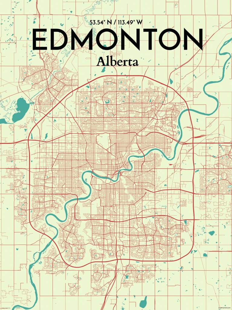 Ourposter 'edmonton City Map' Graphic Art Print Poster In - Printable Map Of Edmonton
