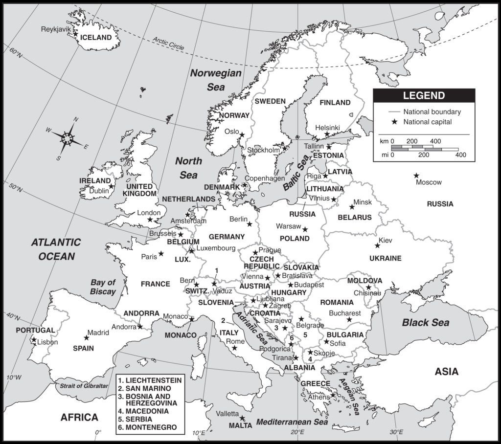 Outline Map Of Europe Countries And Capitals With Map Of Europe With - Printable Map Of Europe With Countries And Capitals
