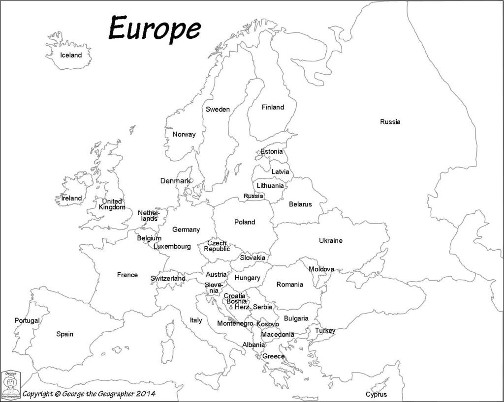 Outline Map Of Europe Political With Free Printable Maps And For - Europe Map Black And White Printable