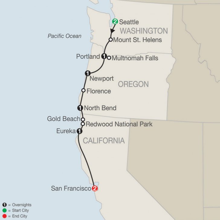 Washington Oregon California Coast Map
