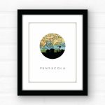 Pensacola, Florida Map Print | Florida Beach Decor | Florida Home Decor |  Florida Pandhandle | Gulf Coast Decor | Travel Poster Art   Printable Map Of Pensacola Florida