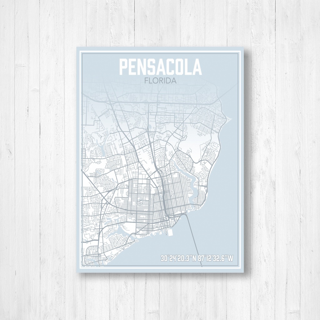 Pensacola Florida Street Map, Map Of Pensacola, Map Print Of - Printable Map Of Pensacola Florida