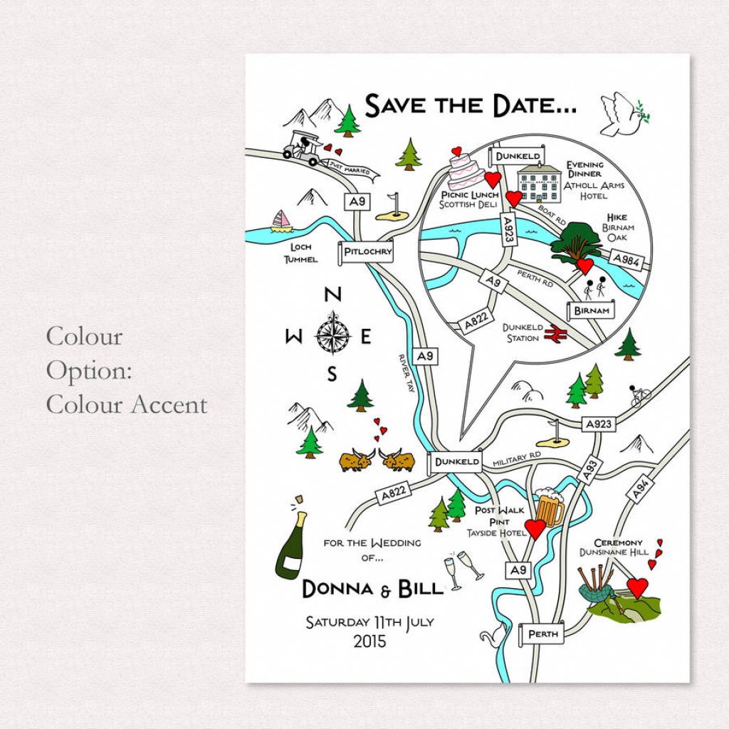 Print Your Own Colour Wedding Or Party Illustrated Mapcute Maps - How To Create A Printable Map For A Wedding Invitation