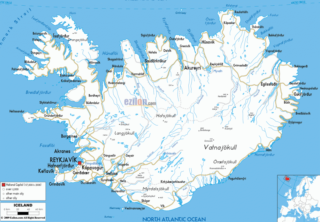Printable Iceland Road Map,iceland Transport Map, Iceland - Printable Driving Map Of Iceland