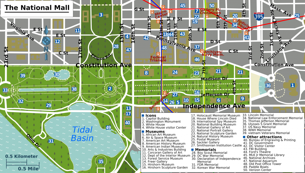 Printable Map Washington Dc | National Mall Map - Washington Dc - National Mall Map Printable