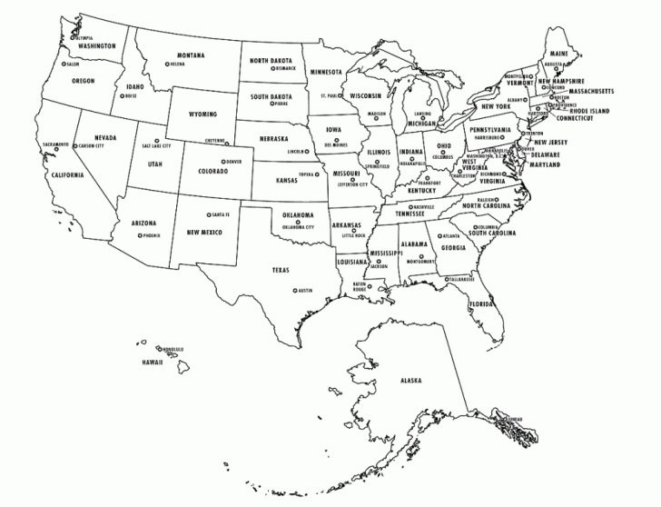 United States Map With States And Capitals Printable