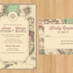 Printed Or Printable Pdf Vintage Map Invitation And Rsvp | Etsy   Printable Maps For Wedding Invitations Free