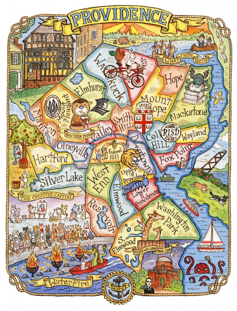 Providence Rhode Island Art Map 11 X 14 | Etsy - Printable Map Of Providence Ri